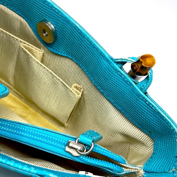 Talbots Vintage 1980s Teal Leather Bamboo Bag - Picture 15 of 16
